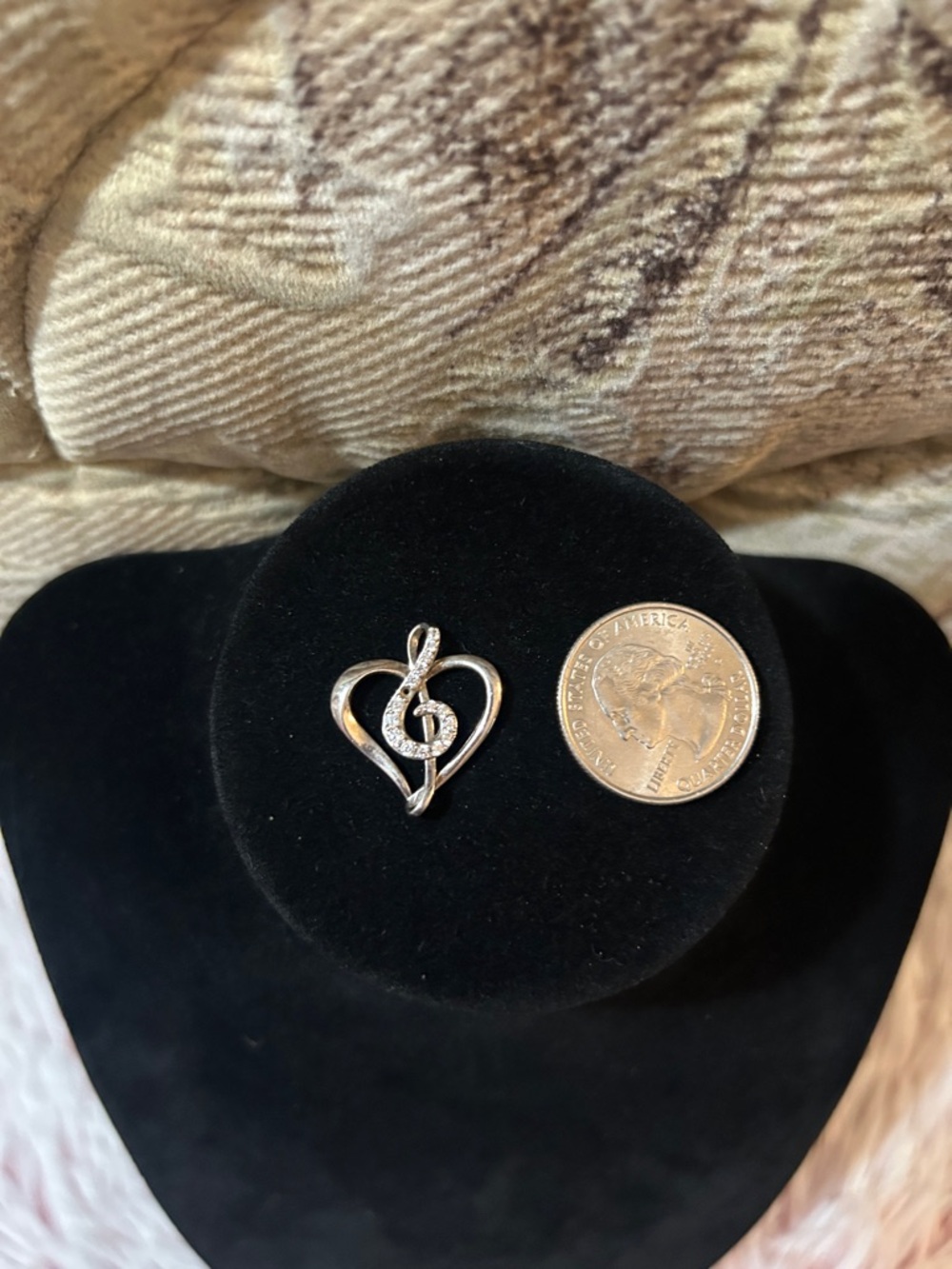 Vintage 925 Sterling Silver Heart Treble Clef Musical Pendant - Missing 1 Stone